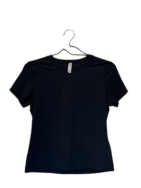 SPANX Black Ribbed Short-Sleeve Tee